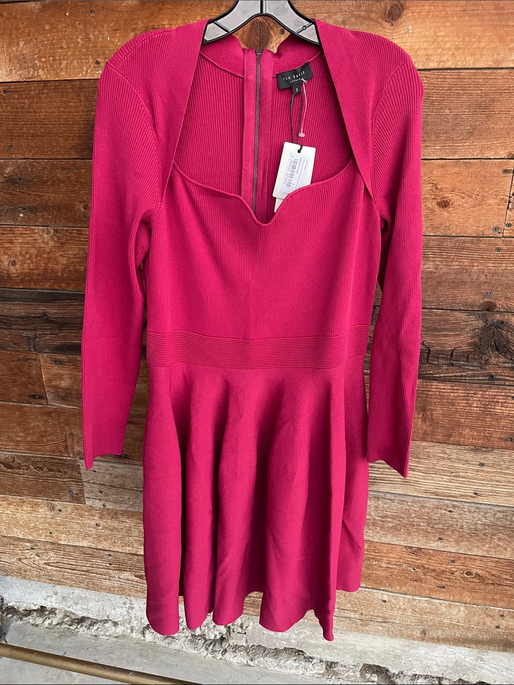 Ted Baker London Deep Pink Viennia Long Sleeve Knit Sweatheart Skater Dress NWT5 - Picture 11 of 14